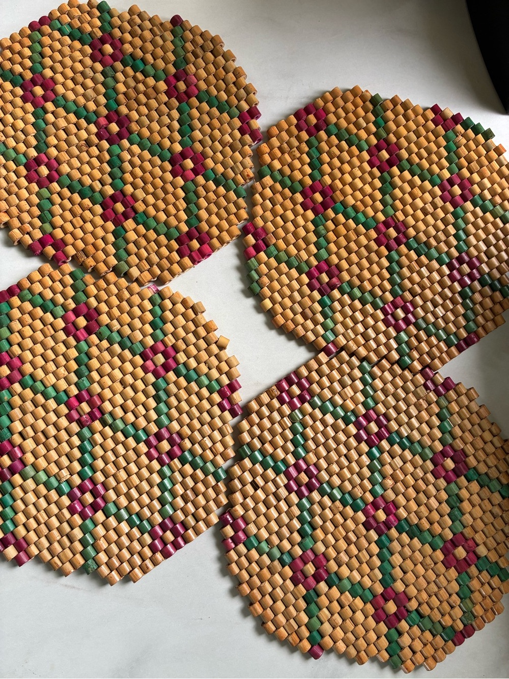 Vintage Wooden Bead Trivets, Set of 4